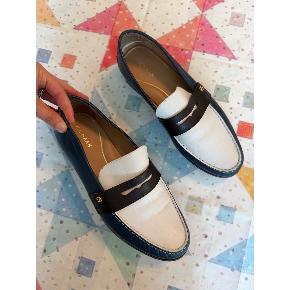 Cole Haan Grand 360 Navy White Leather Penny Loafers Mismatched Size 9C & 10C